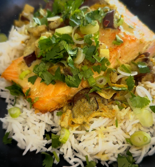 Coconut Curry Salmon with Eggplant